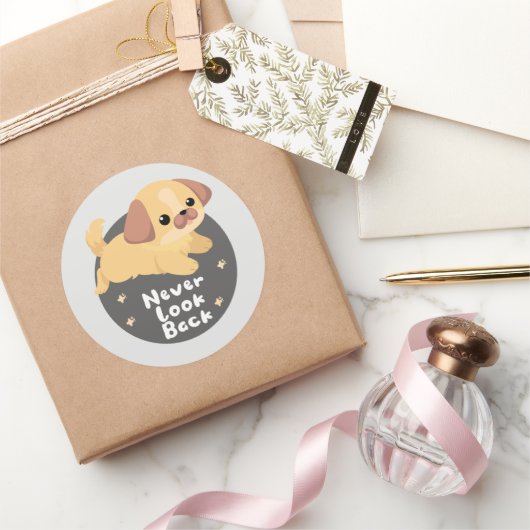 Laat Kawaii's grappige, gelukkige hond die springt Ronde Sticker (Geschenken)
