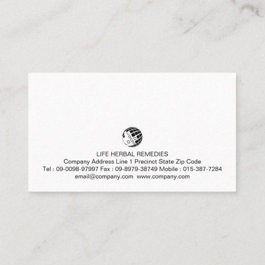 Laat kruidengeneeskunde kruiden visitekaartje (Achterkant)