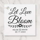 Laat liefde bloeien zwarte typografie bloem bruilo bedankjes labels (Voorkant)