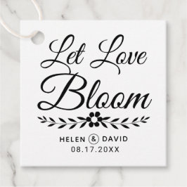 Laat liefde bloeien zwarte typografie bloem bruilo bedankjes labels