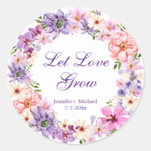 laat liefde groeien aquarel lente krans bruiloft ronde sticker