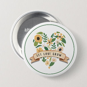 Laat Liefde Groeien   Botanische Hart 3" Knop Ronde Button 7,6 Cm