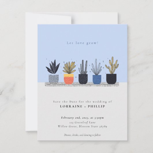 Laat liefde groeien botanische pottenbakken huis p save the date (Voorkant)