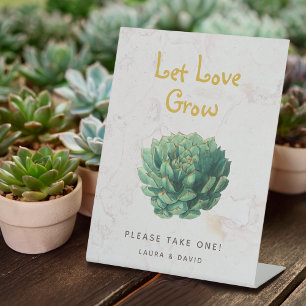 Laat Liefde Groeien Botanische Vetplanten Trouwcad Reclamebord Met Voetstuk