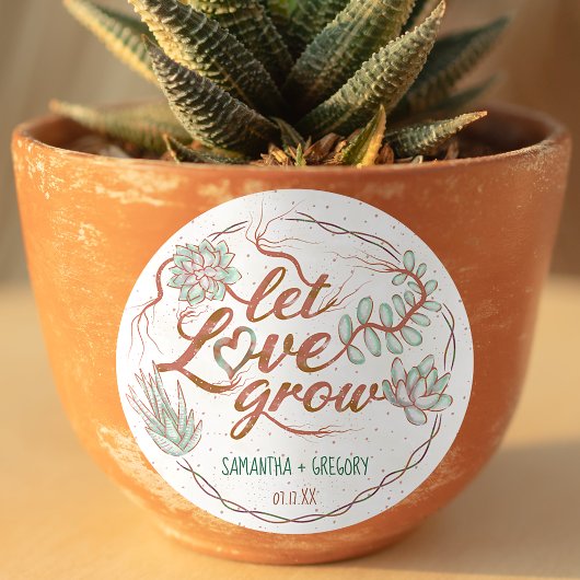 Laat liefde groeien bruiloft douche succulent Plan Ronde Sticker