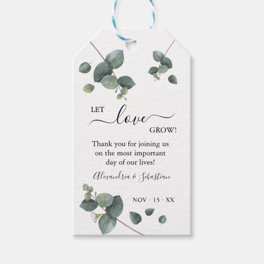 Laat liefde groeien Eucalyptus groen bruiloft guns Cadeaulabel (Voorkant)