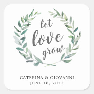 Laat Liefde Groeien Groen Krans Rustieke Huwelijk Vierkante Sticker