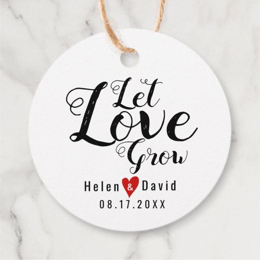 Laat liefde groeien kalligrafie rood hart bruiloft bedankjes labels (Achterkant)