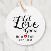 Laat liefde groeien kalligrafie rood hart bruiloft bedankjes labels (Voorkant)