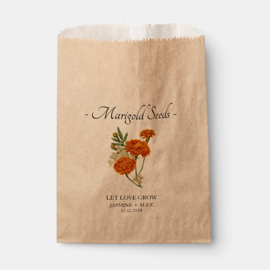 Laat liefde groeien Marigold zaden bruiloft Bedankzakje (Voorkant)