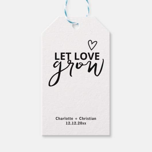 Laat liefde groeien minimalistische bruiloft cadeaulabel (Voorkant)