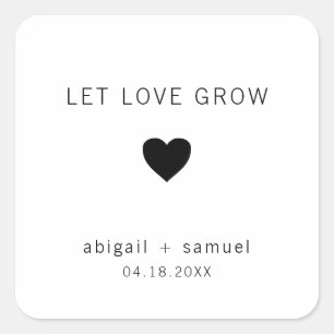 Laat Liefde Groeien Modern Huwelijksgunst in Zwart Vierkante Sticker