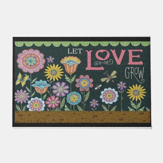 Laat liefde groeien ontwerp, mooie bloem deurmat (Voorkant)