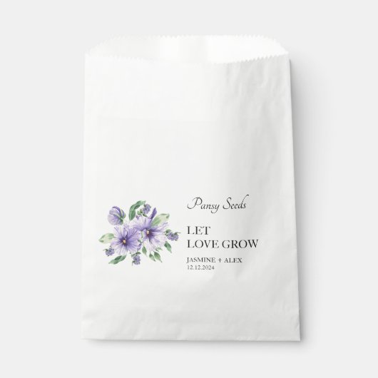 Laat liefde groeien Pansy Seed bruiloft Bedankzakje (Voorkant)