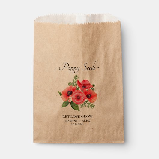 Laat liefde groeien Poppy Seeds Wedding Favor Bag Bedankzakje (Voorkant)