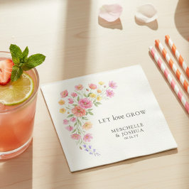 Laat Liefde Groeien Roze Oranje Bloemen Bruiloft Servet