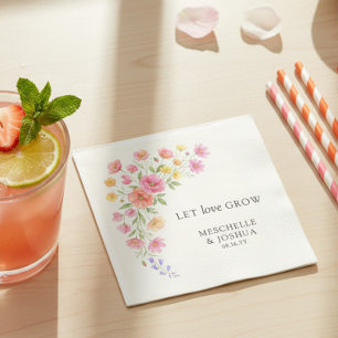 Laat Liefde Groeien Roze Oranje Bloemen Bruiloft Servet