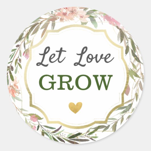 Laat liefde groeien rustieke bloemenbruiloft Vrijg Ronde Sticker (Voorkant)