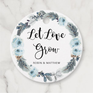 Laat liefde groeien Stoffig blauw Plant zaden brui Bedankjes Labels