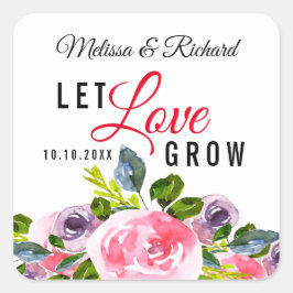 Laat liefde groeien Waterverf bloemenbruiloft Vierkante Sticker