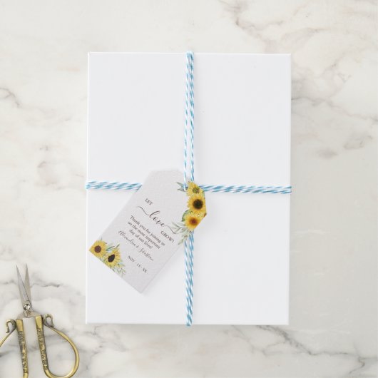 Laat liefde groeien Zonnebloem groen bruiloft Cadeaulabel (Met Touw)