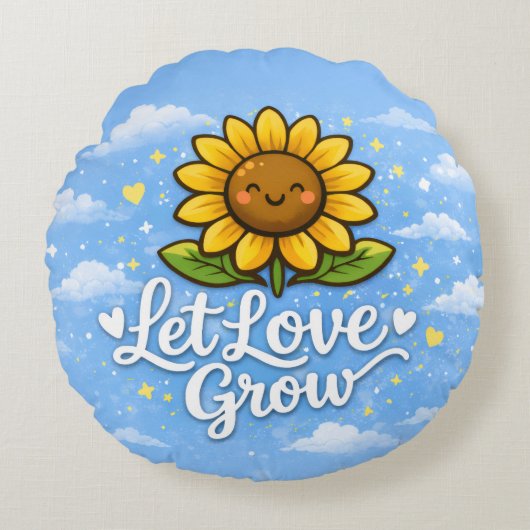 Laat Liefde Groeien - Zonnebloem Rond Kussen (Voorkant)
