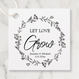 laat liefde groeien, zwart en wit bloem bruiloft bedankjes labels