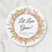 Laat Liefde Grow Roze Bloemen en Sage Bruiloft Bedankjes Labels (Voorkant)
