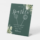 Laat liefde sparkle bloemensmaragd bruiloft reclamebord met voetstuk (Voorkant)