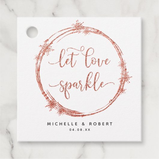Laat Liefde Sparkle, Blush, Roos Gold Bedankjes Labels (Voorkant)