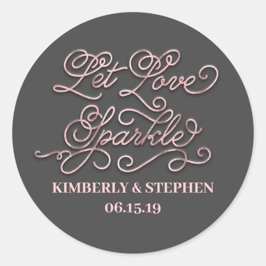 Laat Liefde Sparkle Roos Gouden Bruiloft Ronde Sticker (Voorkant)