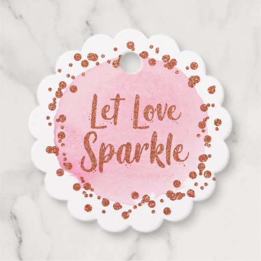 Laat Liefde Sparkle Roze Rose Goud Confetti Bruilo Bedankjes Labels (Voorkant)
