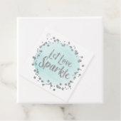 Laat Liefde Sparkle Silver Confetti op Blue Weddin Bedankjes Labels (In situ)