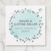 Laat Liefde Sparkle Silver Confetti op Blue Weddin Bedankjes Labels (Achterkant)