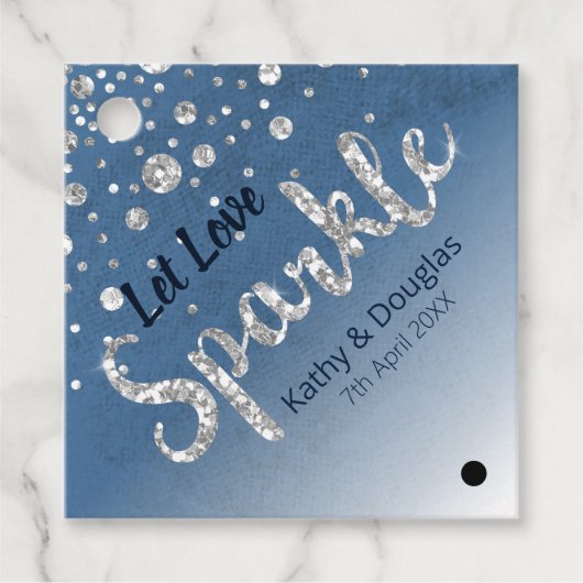 Laat Liefde Sparkle Stars Op Blauwe Waterverf Brui Bedankjes Labels (Voorkant)