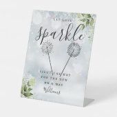 Laat liefde sparkle winter groen bruiloft reclamebord met voetstuk (Voorkant)