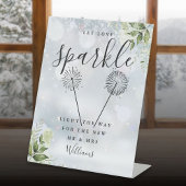 Laat liefde sparkle winter groen bruiloft reclamebord met voetstuk