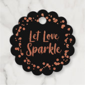 Laat Liefde Sparkle Zwart Roos Goud Confetti Bruil Bedankjes Labels (Voorkant)