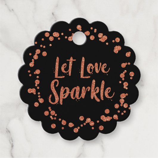 Laat Liefde Sparkle Zwart Roos Goud Confetti Bruil Bedankjes Labels (Voorkant)
