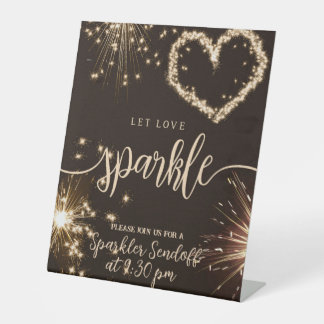 Laat liefde sprankelen aangepaste bruiloft reclamebord met voetstuk