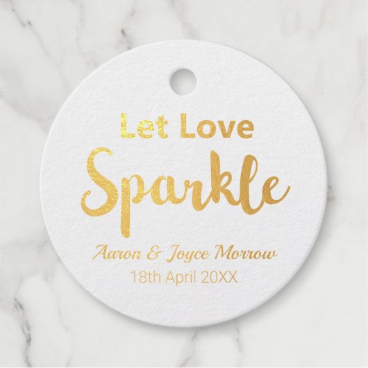 Laat liefde sprankelen ECHTE gouden folie Bedankjes Labels (Voorkant)