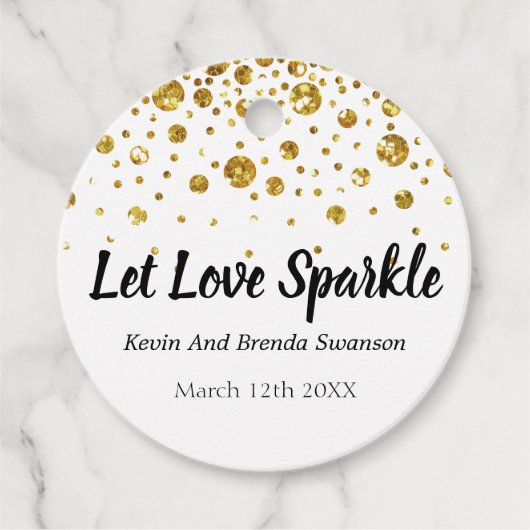 Laat liefde sprankelen Modern Goud Confetti bruilo Bedankjes Labels (Voorkant)