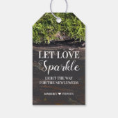 Laat liefde sprankelen rustieke houten bruiloft cadeaulabel (Achterkant)