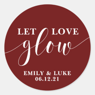 Laat liefdesgloed bruiloft-stickers, kaartenklasse ronde sticker