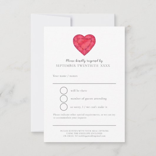 Laat liefdesgloed met passie ruby bruiloft waterve RSVP kaartje (Achterkant)