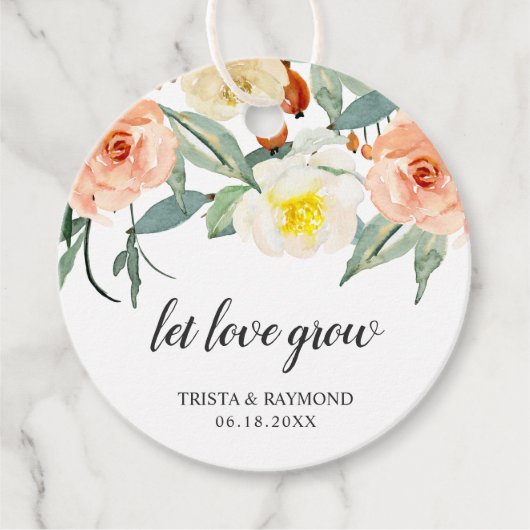 Laat liefdesgroei Waterverf Floral Wedding Bedankjes Labels (Voorkant)