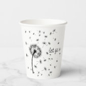 Laat los, dandelionzaad dat in de wind stroomt papieren bekers (Achterkant)