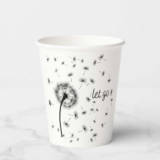 Laat los, dandelionzaad dat in de wind stroomt papieren bekers (Achterkant)