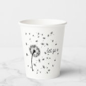 Laat los, dandelionzaad dat in de wind stroomt papieren bekers (Voorkant)