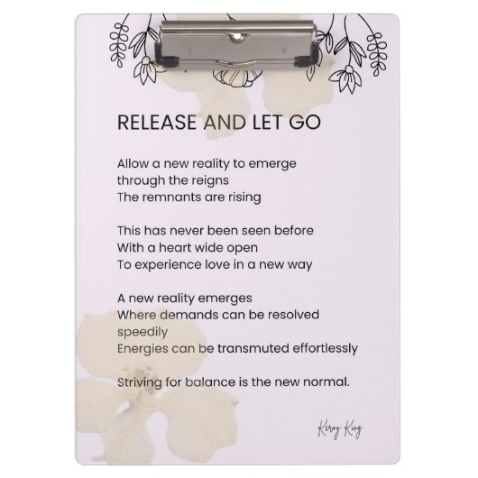 Laat los en laat los - zelfliefde poëzie klembord (Voorkant)